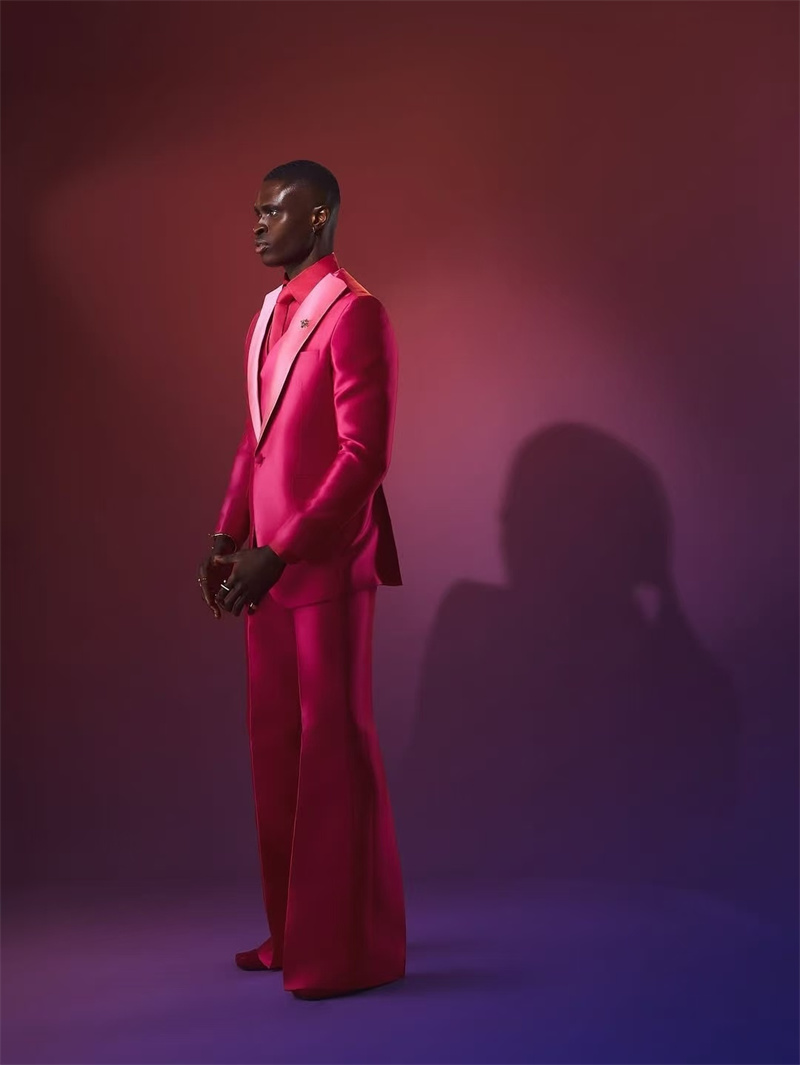 Men Formal Wear Pink - Różowo-czerwony garnitur męski, zestaw 2-częściowy: marynarka