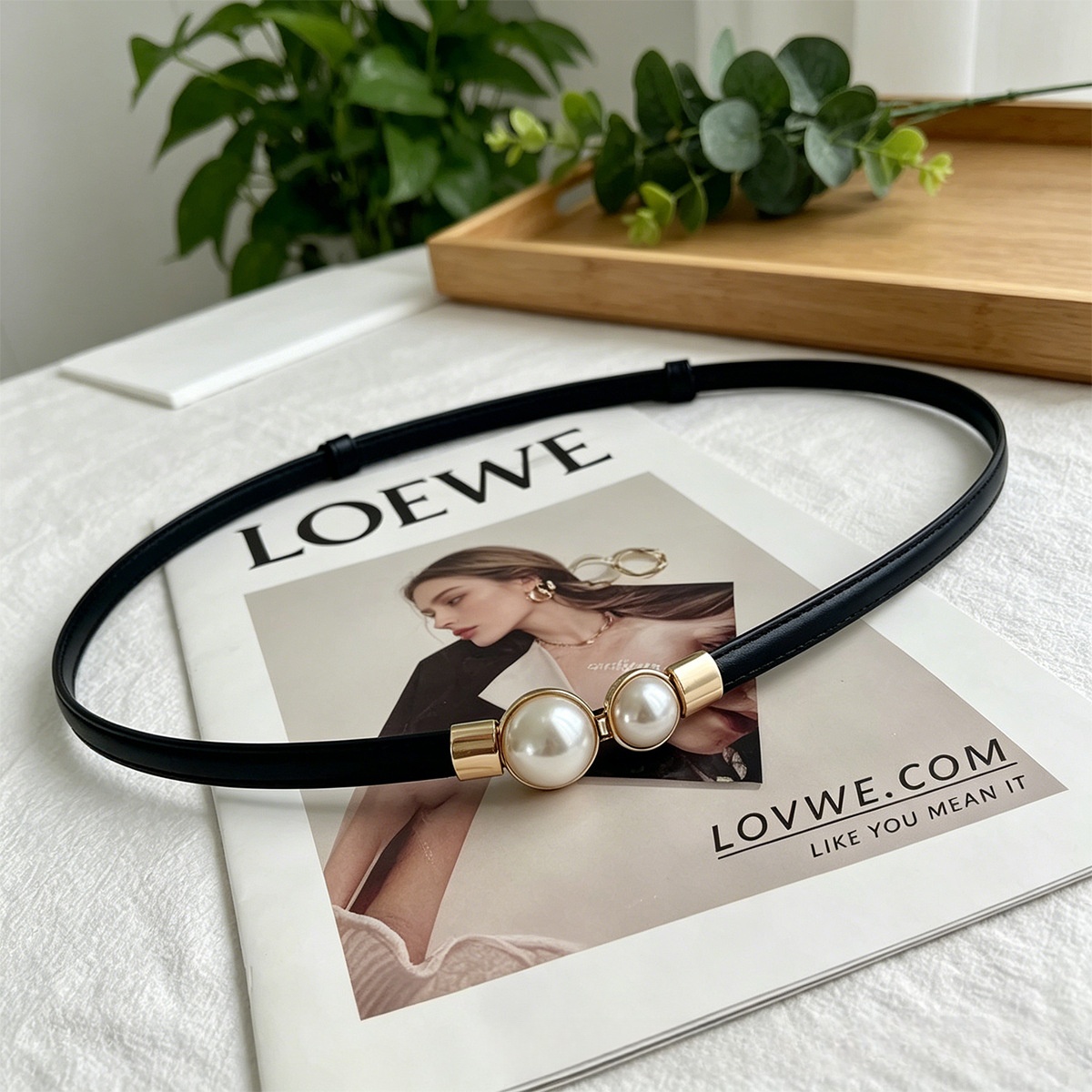 Formal Belt Leather Thin - Damski cienki pasek do talii ze