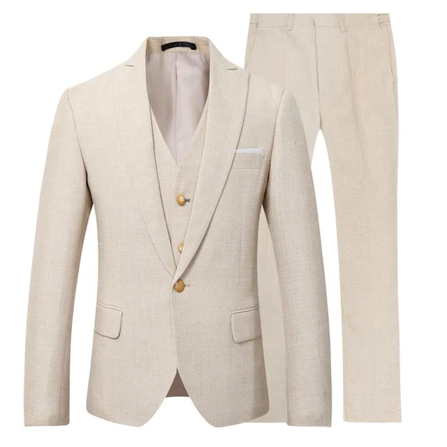 Men Linen Formal Wear - Beżowy garnitur męski w kolorze kości