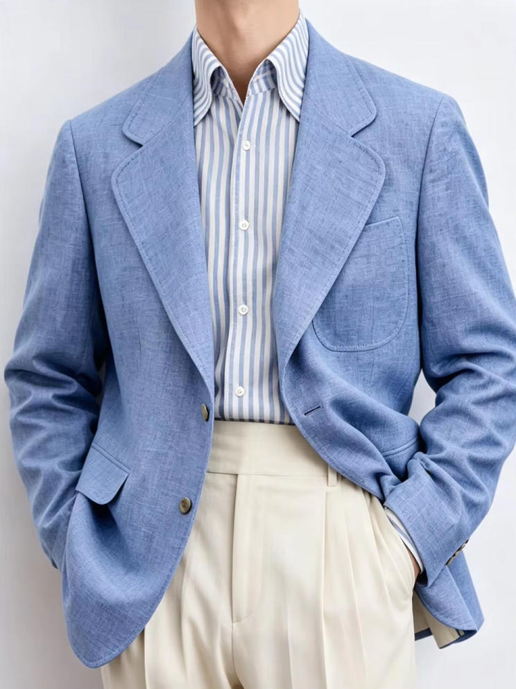 Men Formal Wear For Summer - Lniana marynarka męska 1 szt. Biznesowa,