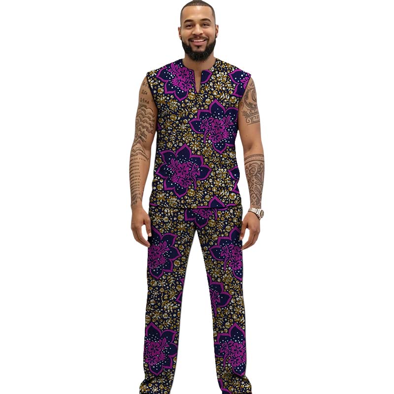 Men Formal Party Wear Outfit - Męski zestaw Ankara: top i spodnie