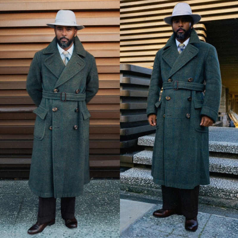 Men'S Formal Wear In Winter - Elegancki męski płaszcz dwurzędowy z klapami