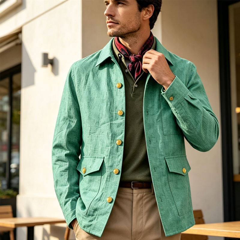 Men Linen Formal Wear - Męska lniana kurtka vintage z klapami,