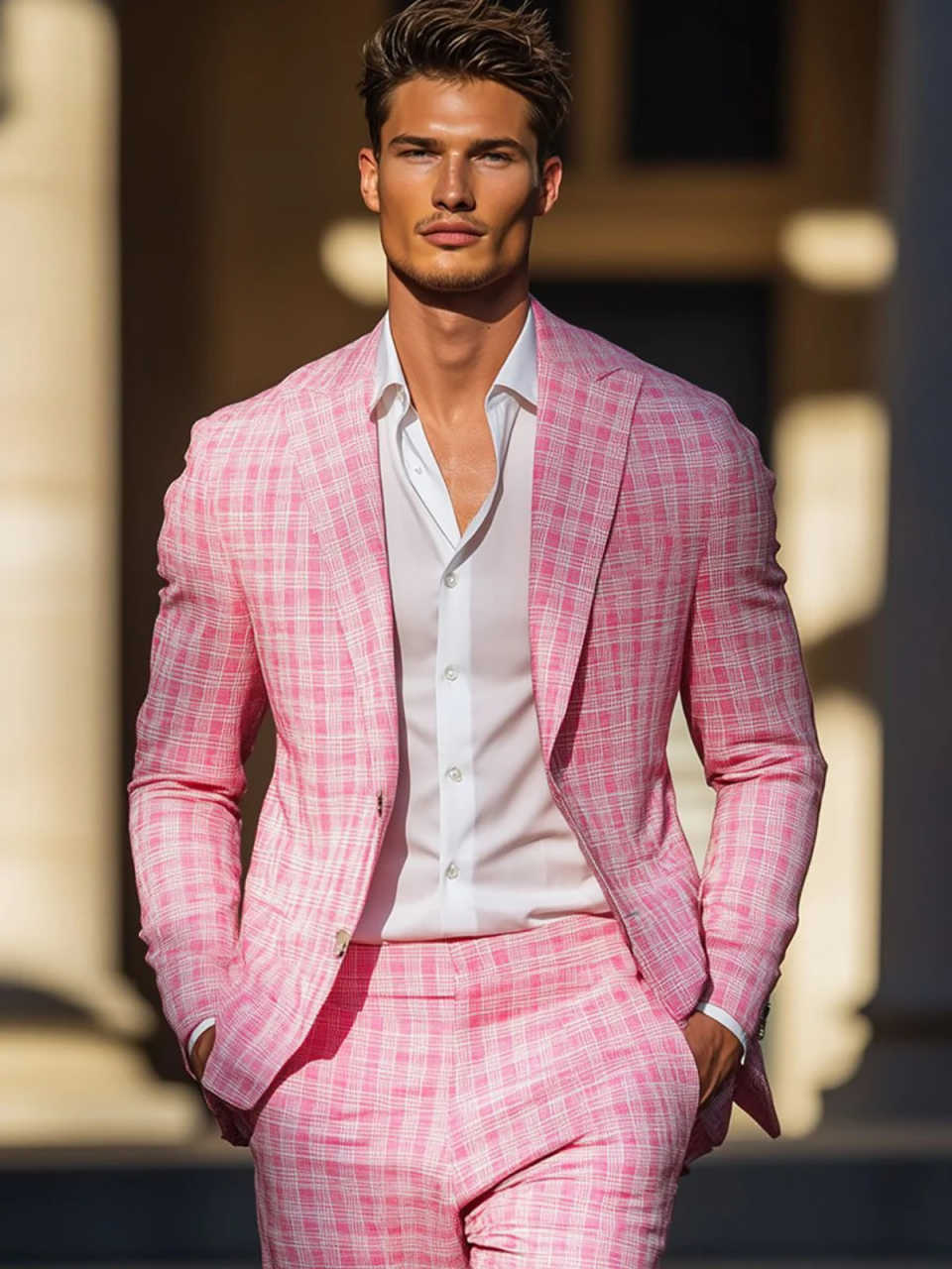 Letnie różowe męskie smokingi  – Men Formal Wear Pink recenzja i cena