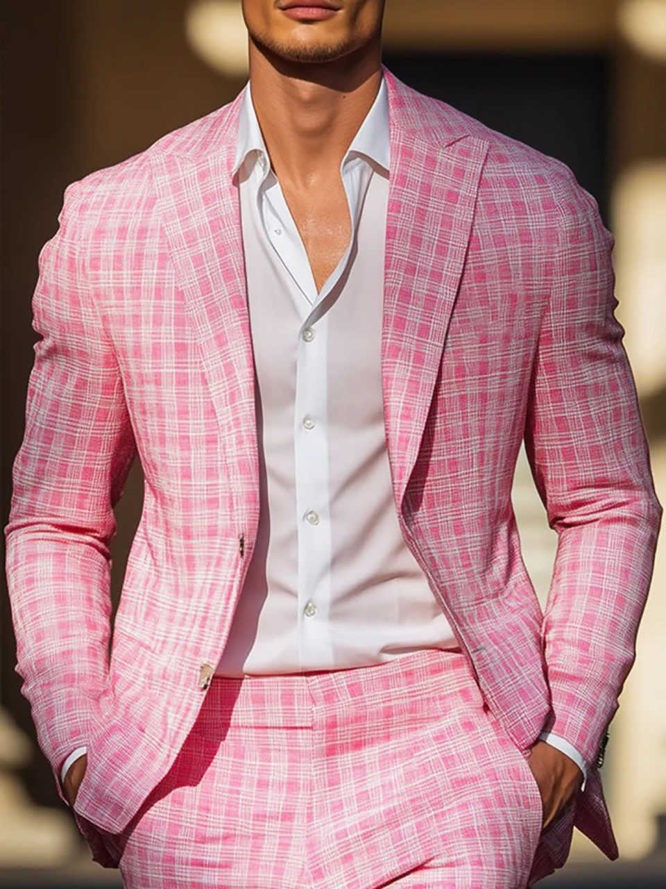 Letnie różowe męskie smokingi  – Men Formal Wear Pink recenzja i cena
