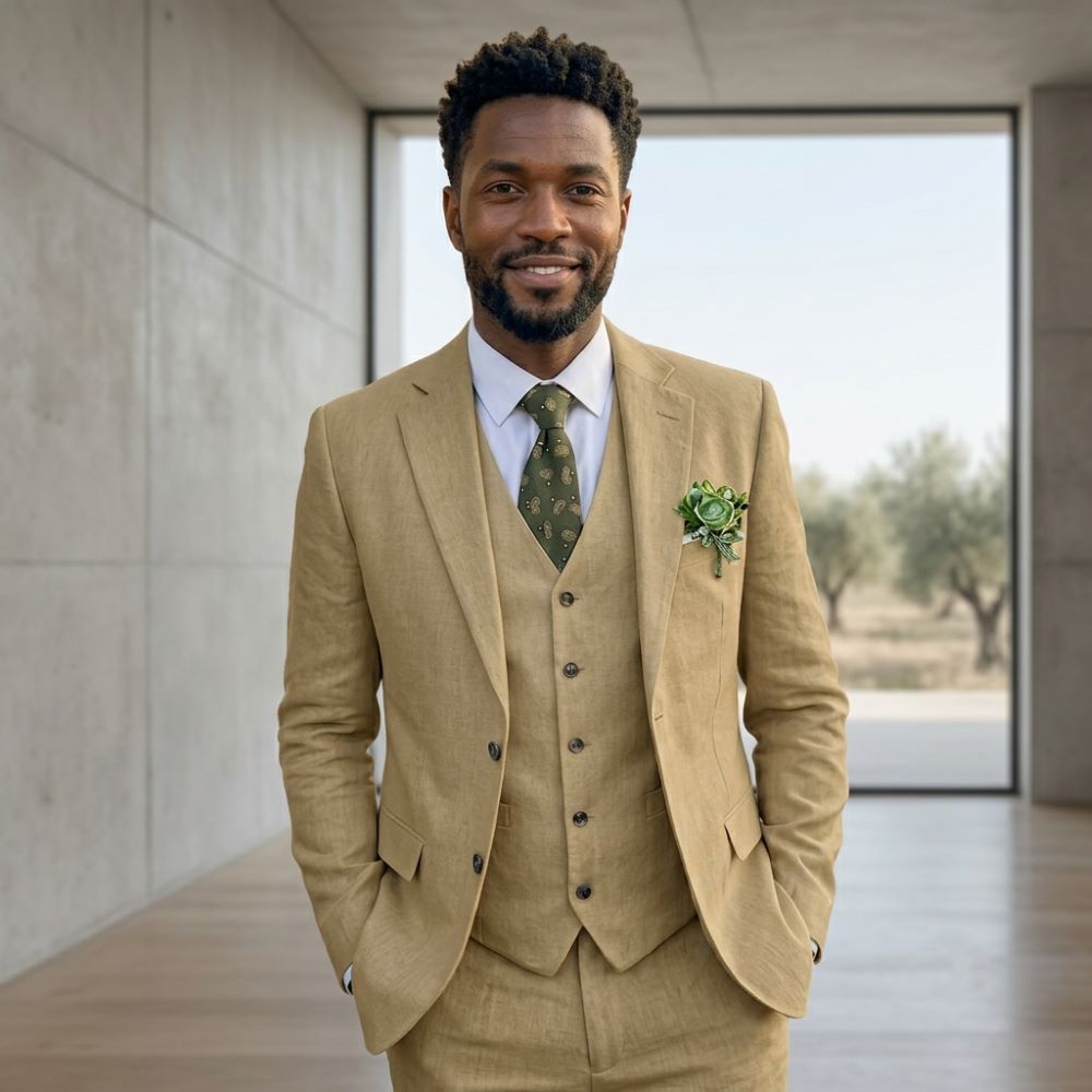 Lniane garnitury męskie z klap – Men Linen Formal Wear recenzja i cena