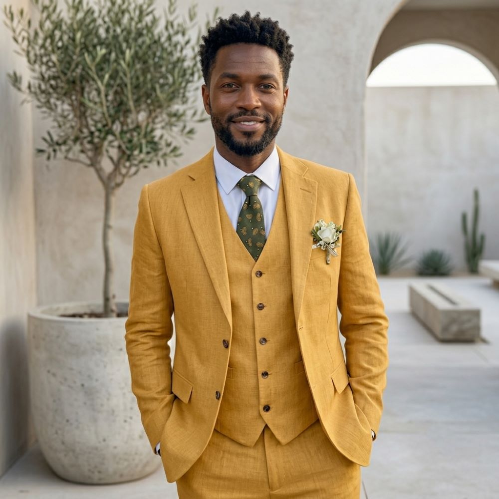 Lniane garnitury męskie z klap – Men Linen Formal Wear recenzja i cena