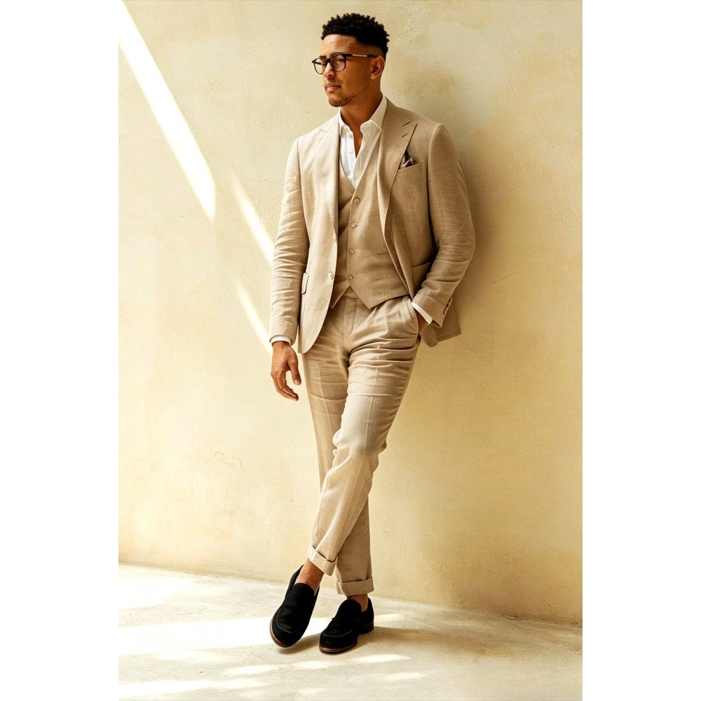 Zielone lniane garnitury ślubn – Men Linen Formal Wear recenzja i cena
