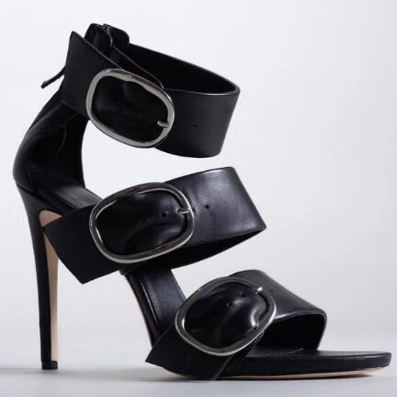 Damskie czarne skórzane sandał – Formal Belt Leather Thin recenzja i cena