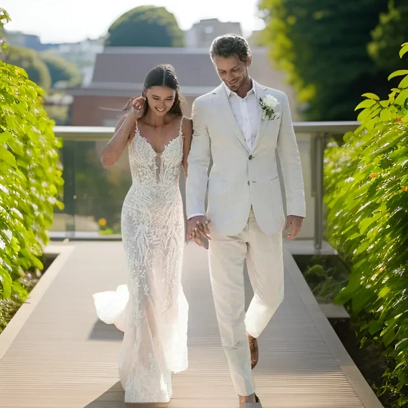 Lniany smoking ślubny dla mężc – Men Formal Wear In Summer recenzja i cena