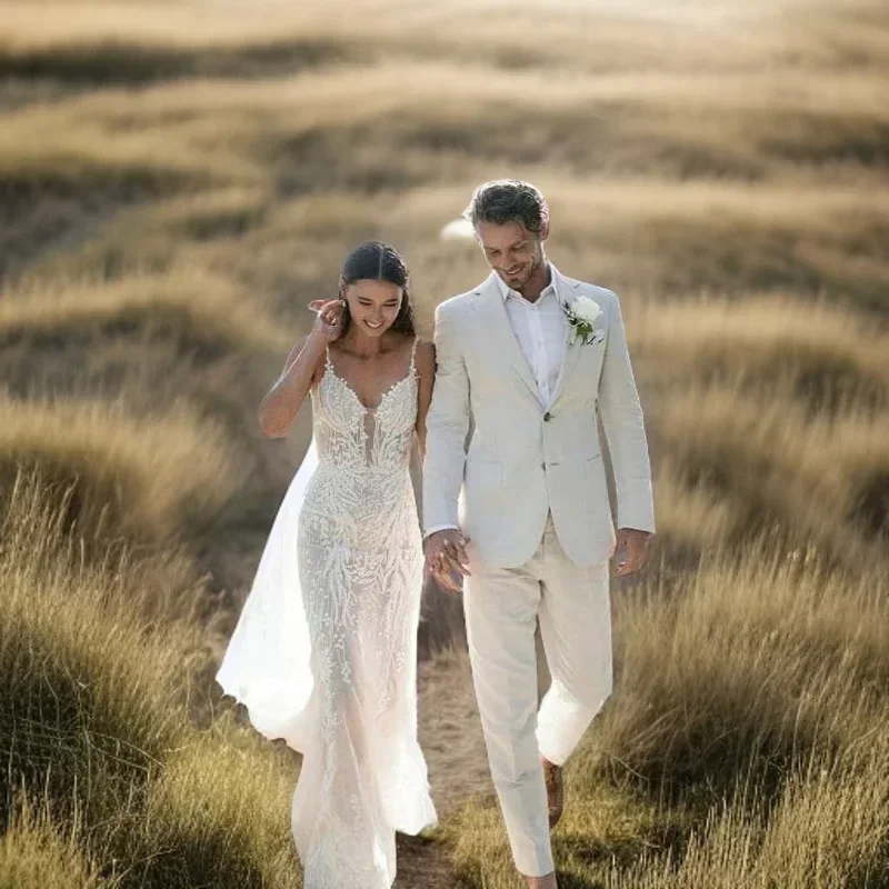 Lniany smoking ślubny dla mężc – Men Formal Wear In Summer recenzja i cena