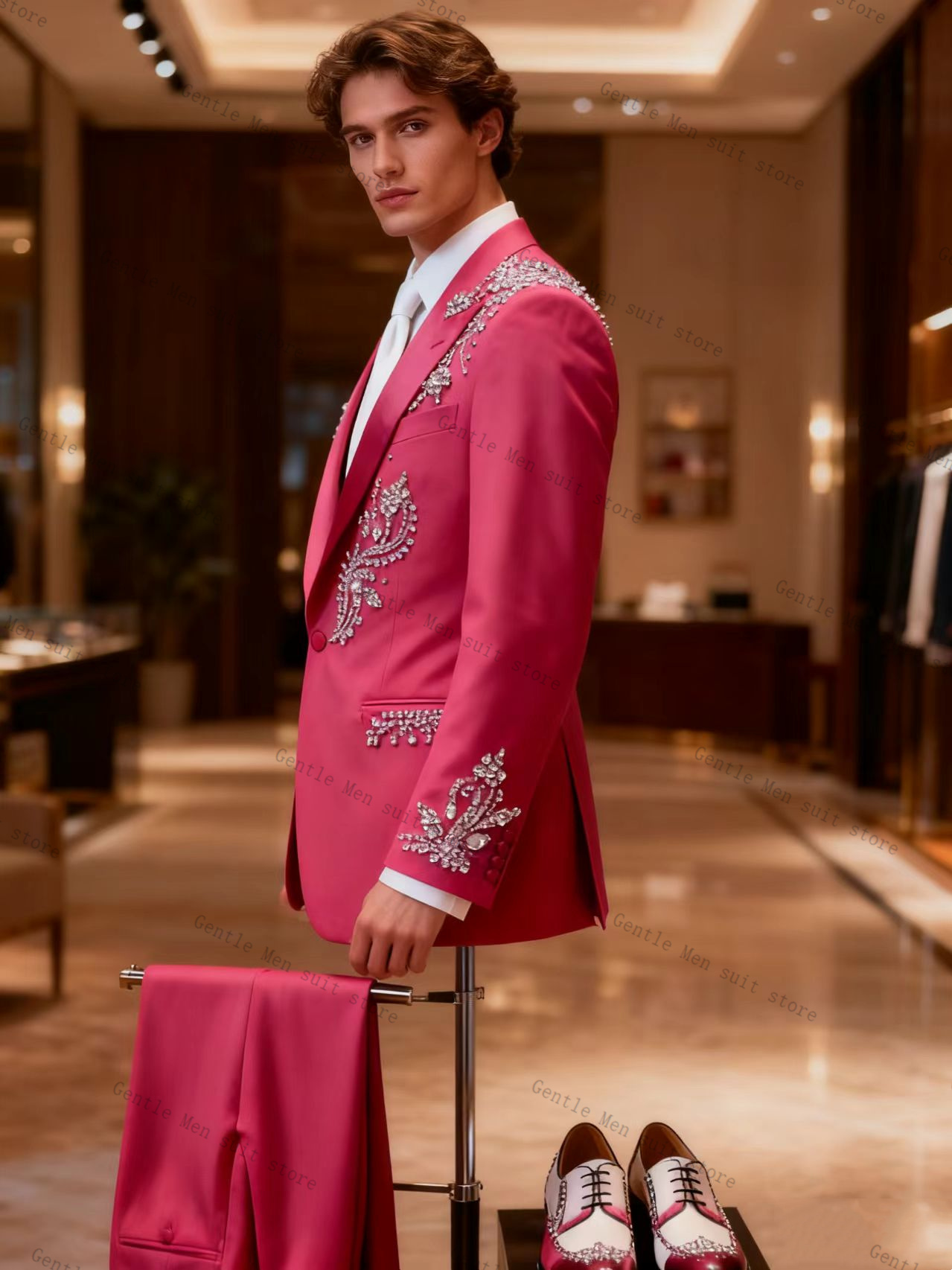 Różowy Garnitur Męski 2-części – Men Formal Wear Pink recenzja i cena