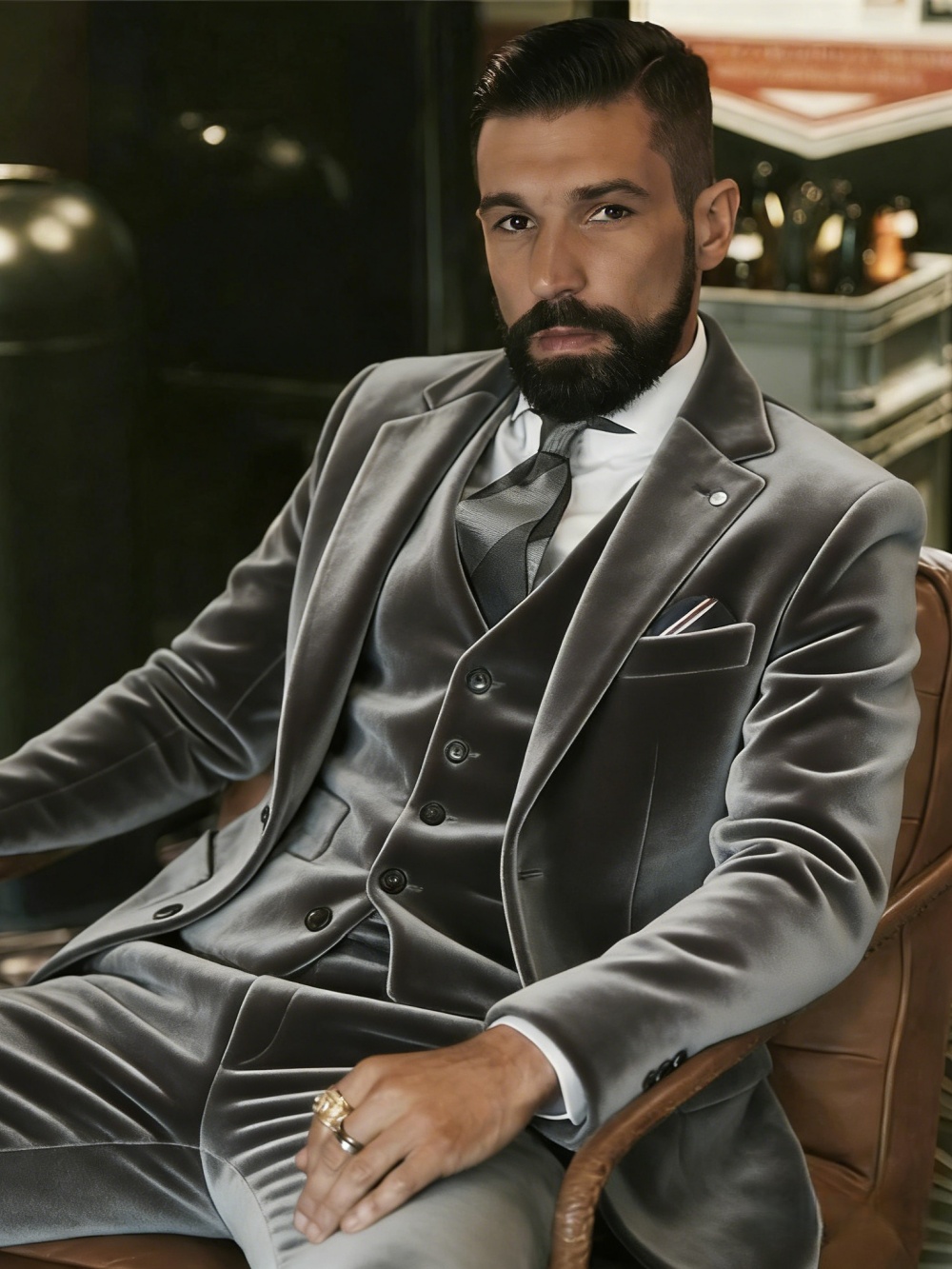 Męskie garnitury welurowe 3-cz – Men Formal Party Wear Outfit recenzja i cena