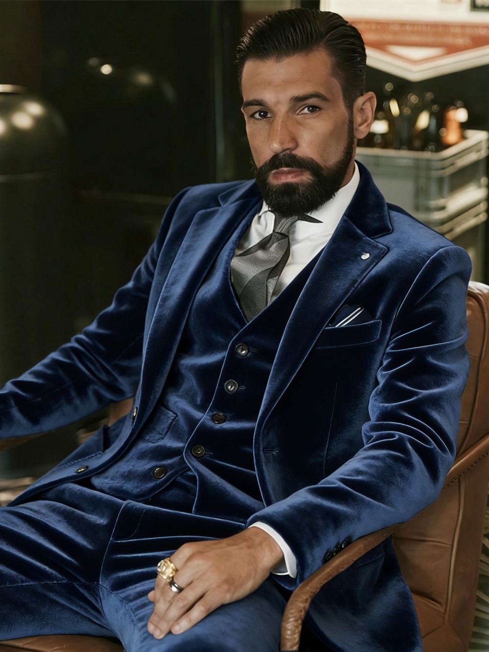 Męskie garnitury welurowe 3-cz – Men Formal Party Wear Outfit recenzja i cena
