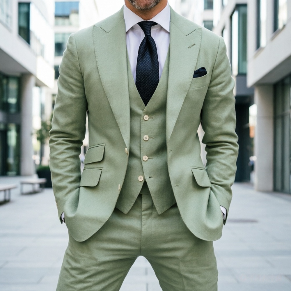 Błękitny lniany męski smoking  – Men Formal Wear In Summer recenzja i cena