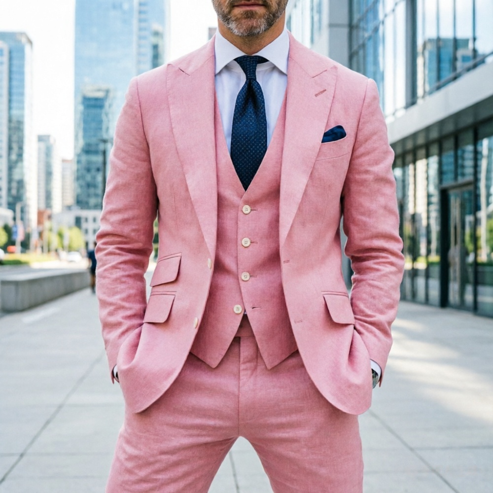 Błękitny lniany męski smoking  – Men Formal Wear In Summer recenzja i cena