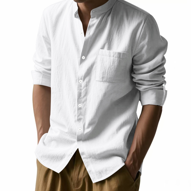 Męska lniana koszula ze stójką – Men Linen Formal Wear recenzja i cena