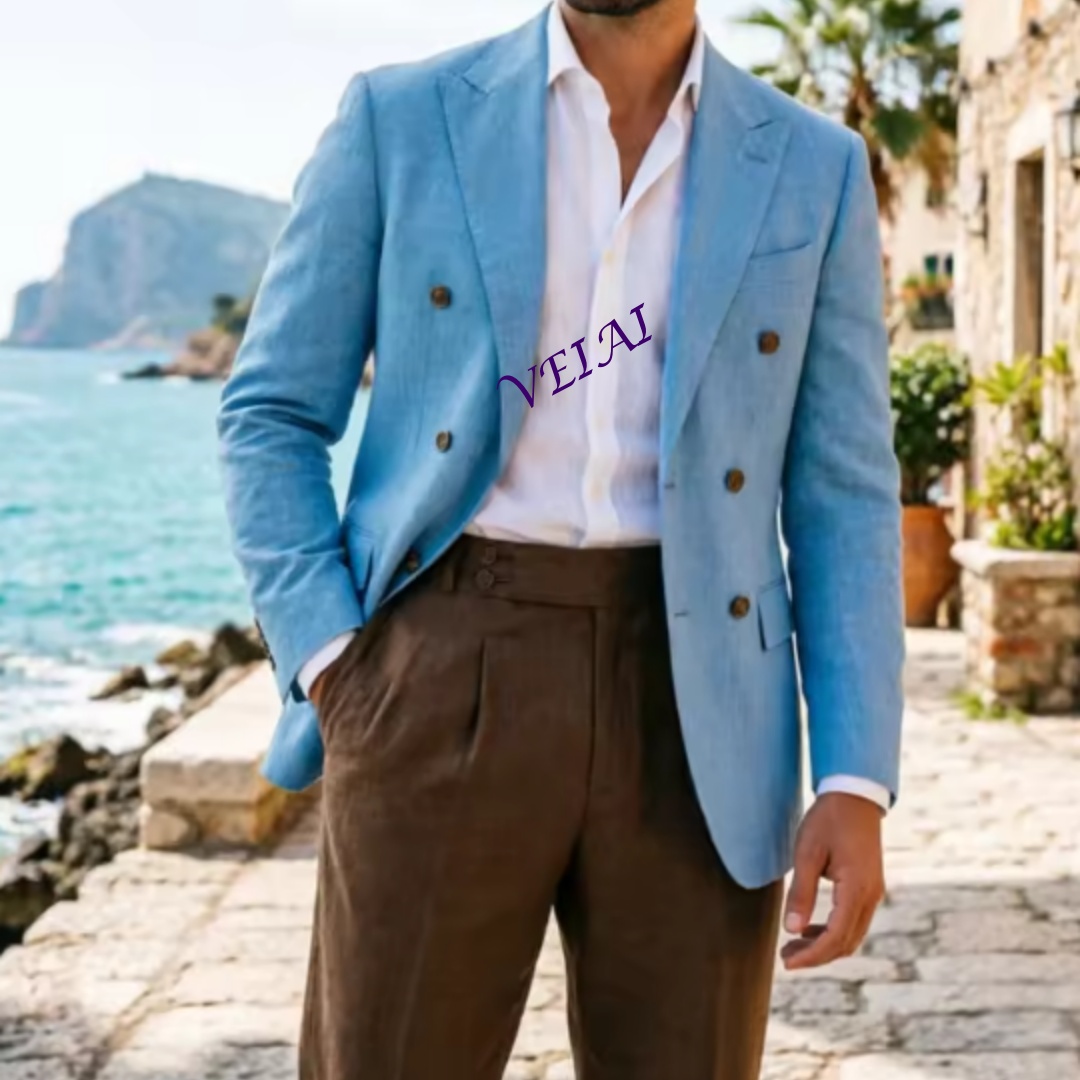 Dwuczęściowy, beżowy, lniany g – Men Linen Formal Wear recenzja i cena